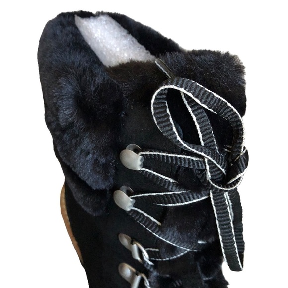 Splendid NWT Evita Lace Up Suede Faux Fur Trim Winter Boot Black Size 10 - Picture 6 of 15